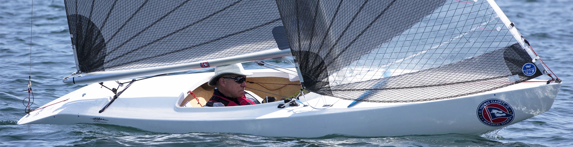 A 2.4mR sailor competes at the Clagett Regatta in Newport, Rhode Island