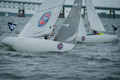 Clagett 2.4mRs sailing by Rose Island in Newport, Rhode Island